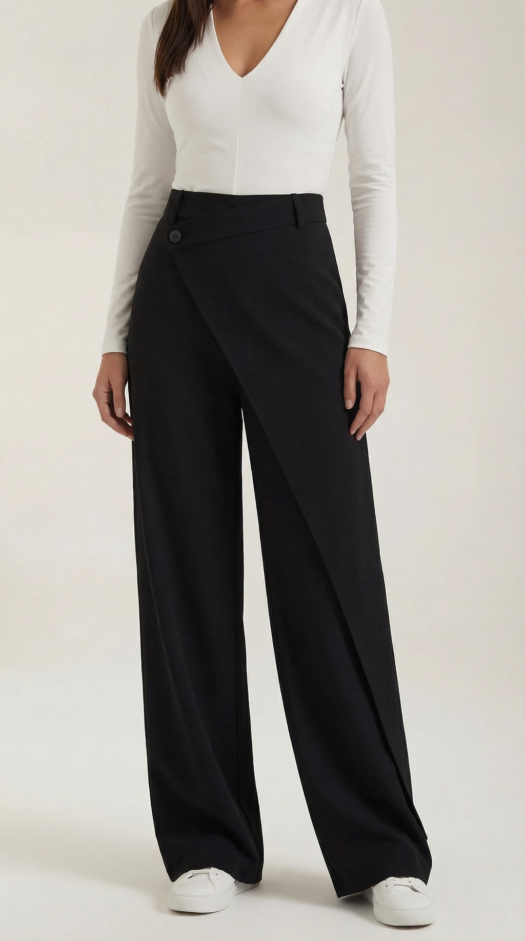 Women's Asymmetrical Trousers – Unique Fold-Over Waist & Tailored Wide-Leg