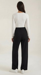 Women's Asymmetrical Trousers – Unique Fold-Over Waist & Tailored Wide-Leg