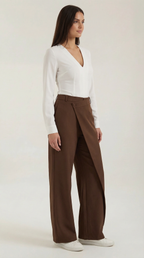 Women's Asymmetrical Trousers – Unique Fold-Over Waist & Tailored Wide-Leg