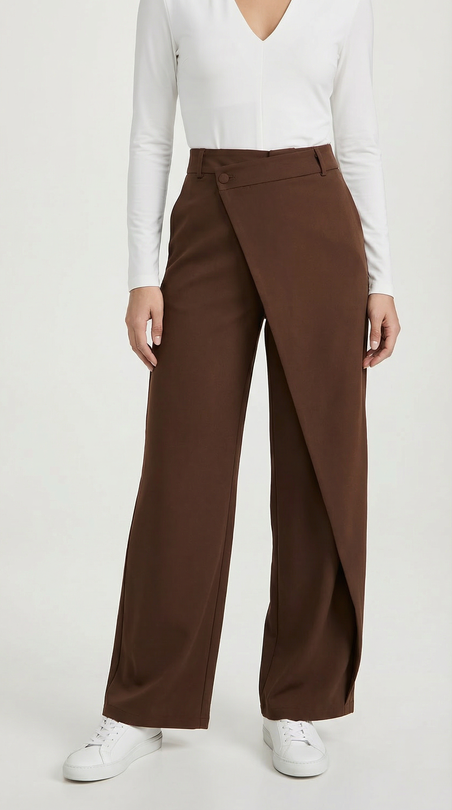 Women's Asymmetrical Trousers – Unique Fold-Over Waist & Tailored Wide-Leg