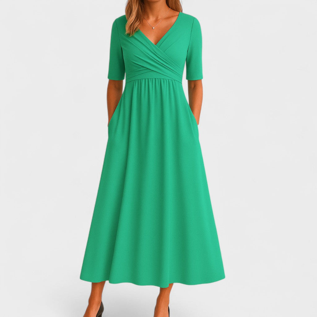 Lora | Chic Women’s Midi Dress with V-Neck Green
