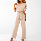 Women’s Signature Jumpsuit – Architectural Waist Definition & Continental Elegance beige