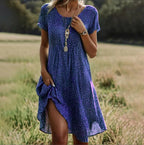 Māyā | Women’s Boho Chic Summer Dress – Ethereal Architectural Fluidity & Refined Artisan Grace Blue