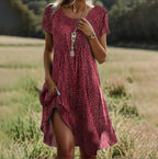 Māyā | Women’s Boho Chic Summer Dress – Ethereal Architectural Fluidity & Refined Artisan Grace Red