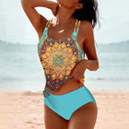 Women’s Boho Tankini Set – Intricate Mandala Print, Sculpted Slim-Fit & Free-Spirited Shoreline Majesty