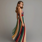 Women’s Holiday Glam Maxi Dress – Shimmering Gala Fluidity & Architectural Evening Silhouette