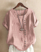 Vara | Women’s Button-Front Short Sleeve Blouse – Chic Artisan Tailoring & Refined Slimming Silhouette pink