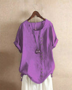 Vara | Women’s Button-Front Short Sleeve Blouse – Chic Artisan Tailoring & Refined Slimming Silhouette violet