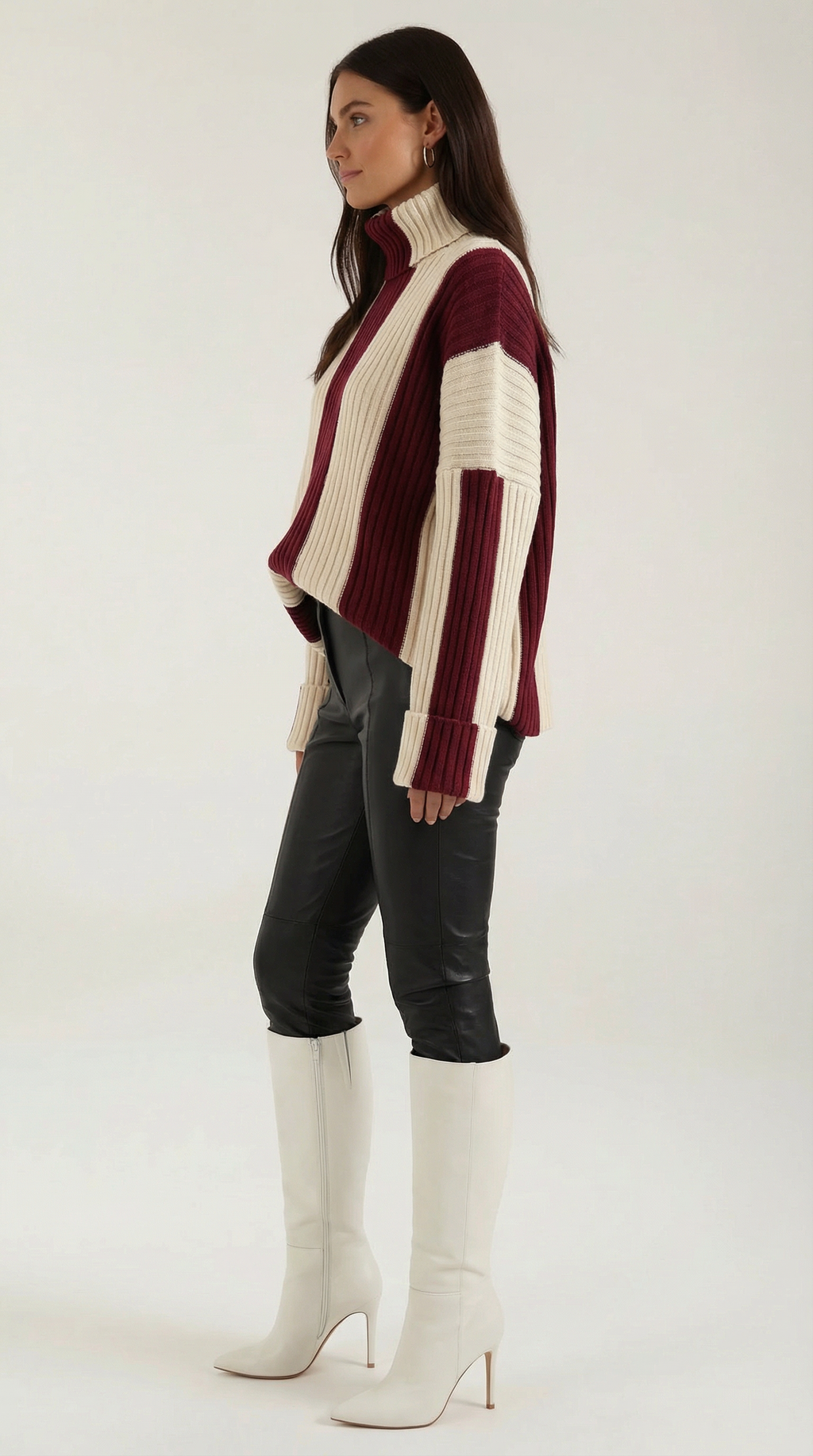 Women's Oversized Stripe Roll Neck Sweater – Chunky Knit & Relaxed Fit