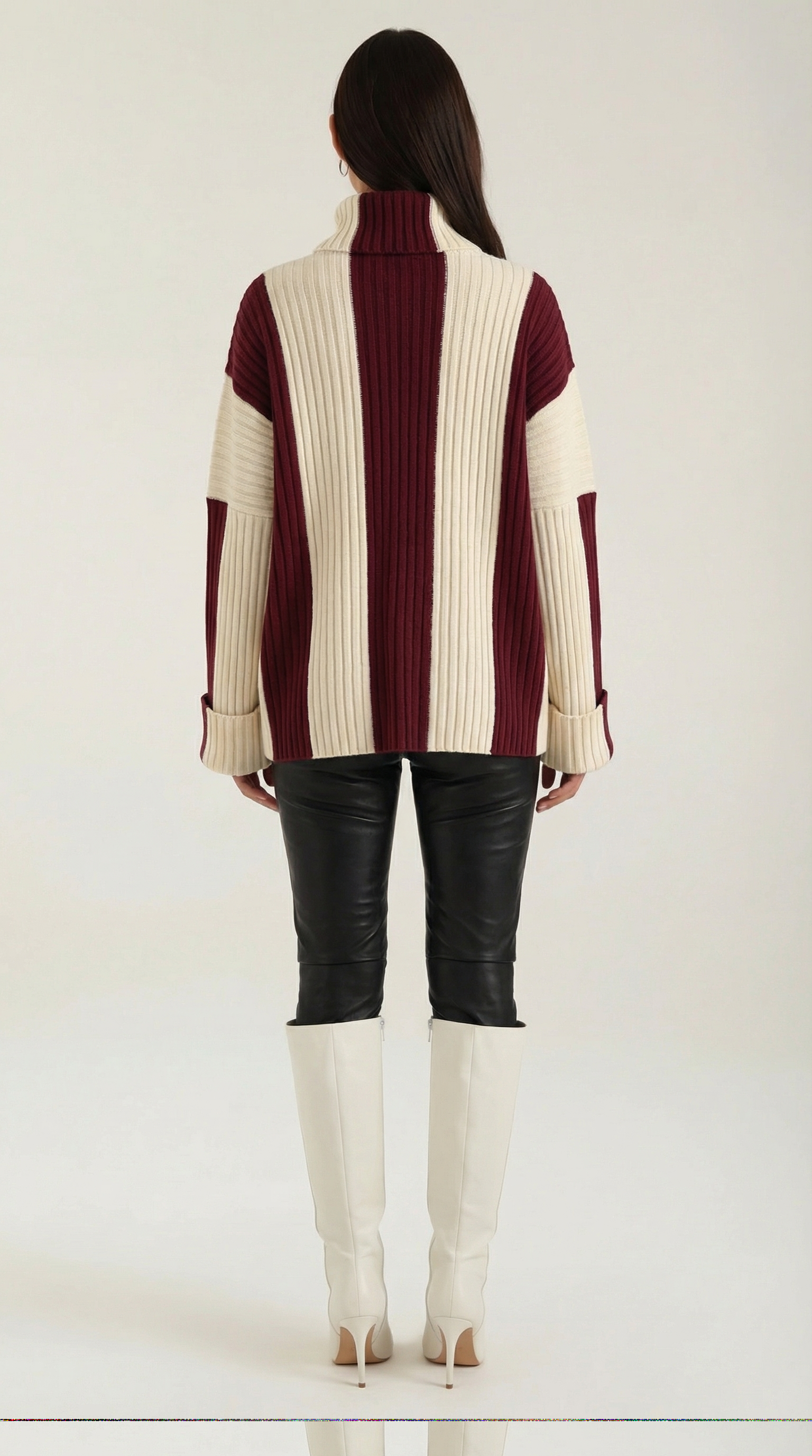 Women's Oversized Stripe Roll Neck Sweater – Chunky Knit & Relaxed Fit