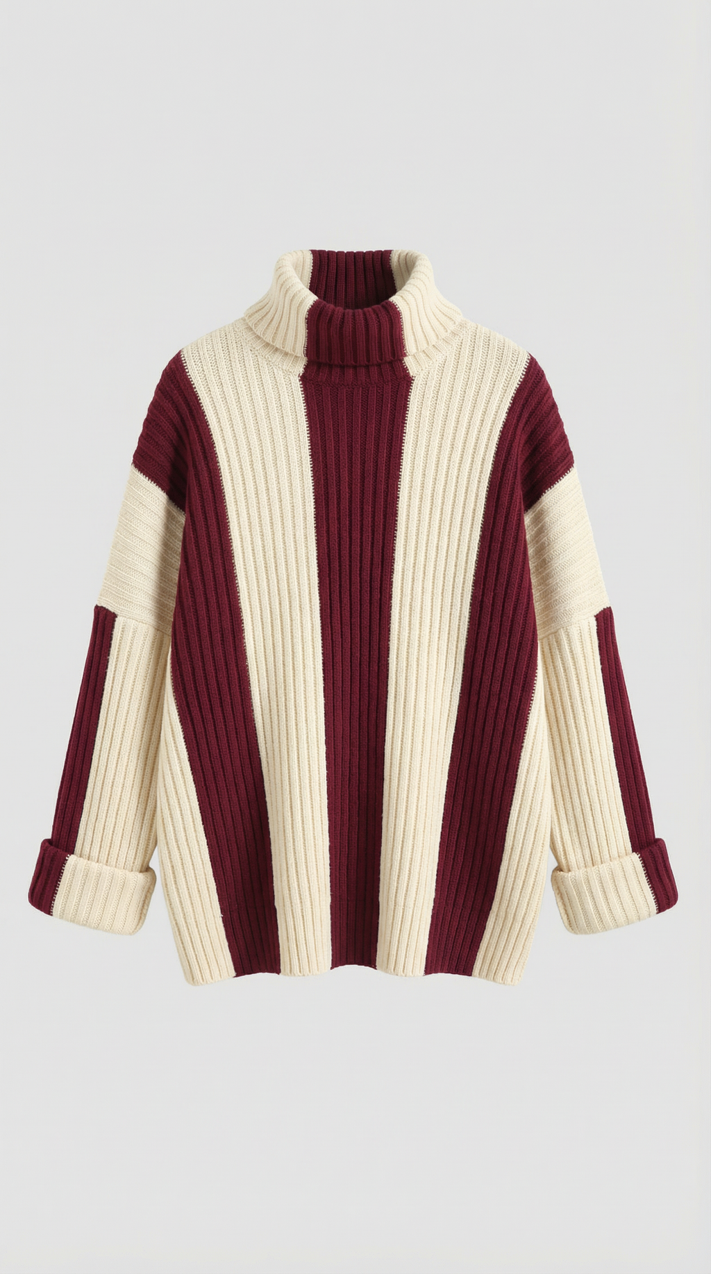 Women's Oversized Stripe Roll Neck Sweater – Chunky Knit & Relaxed Fit