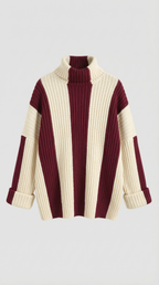 Women's Oversized Stripe Roll Neck Sweater – Chunky Knit & Relaxed Fit