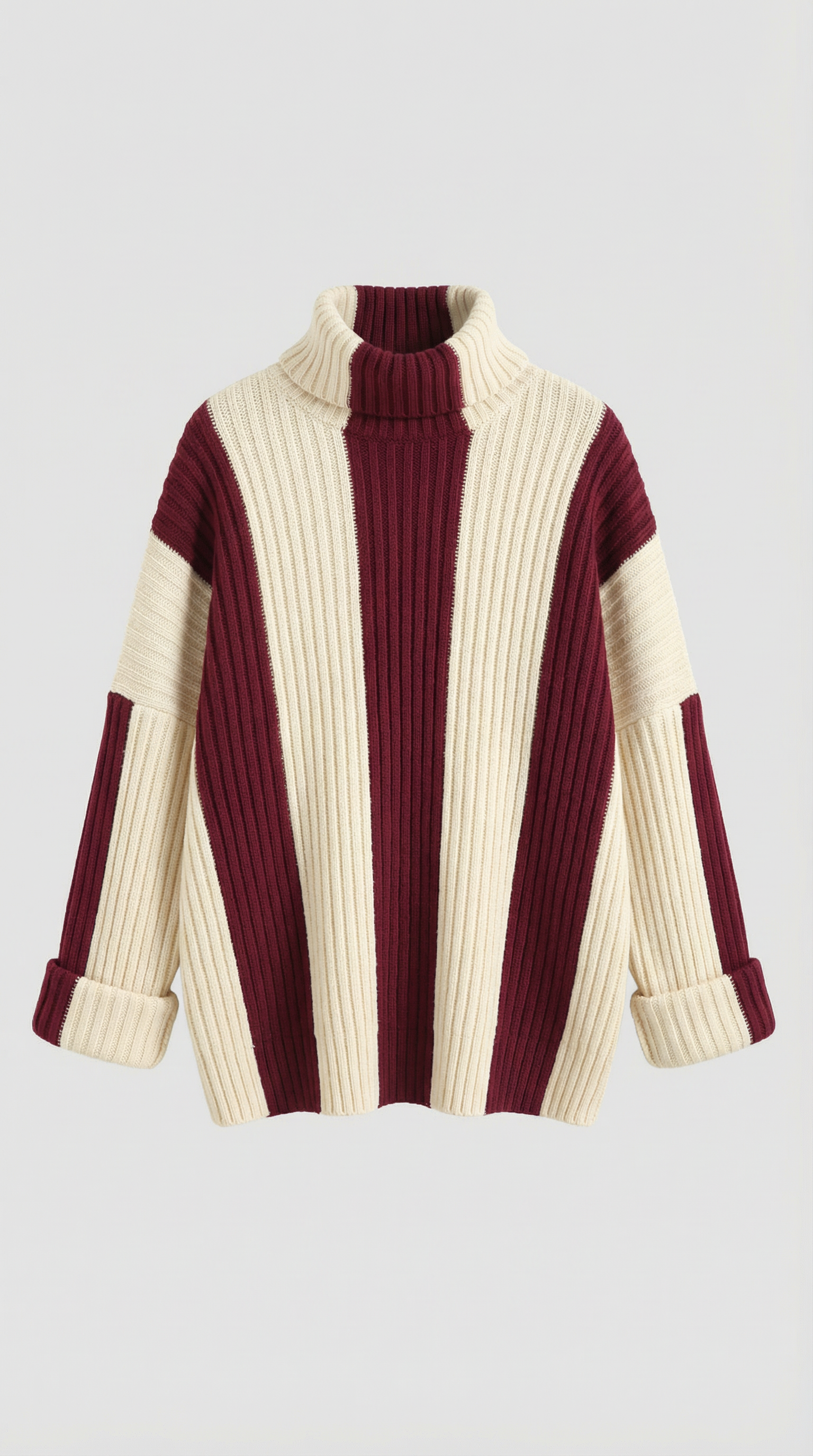 Women's Oversized Stripe Roll Neck Sweater – Chunky Knit & Relaxed Fit