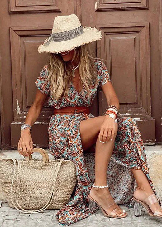 Māyā | Women’s Boho Maxi Dress with Matching Belt – Flowy Floral Summer Style