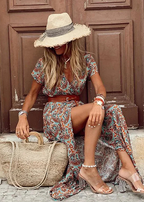Māyā | Women’s Boho Maxi Dress with Matching Belt – Flowy Floral Summer Style