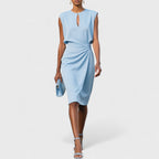 Mechi | Women’s Elegant and Classy Dress – Chic Architectural Midi & Refined Slimming Silhouette Sky Blue