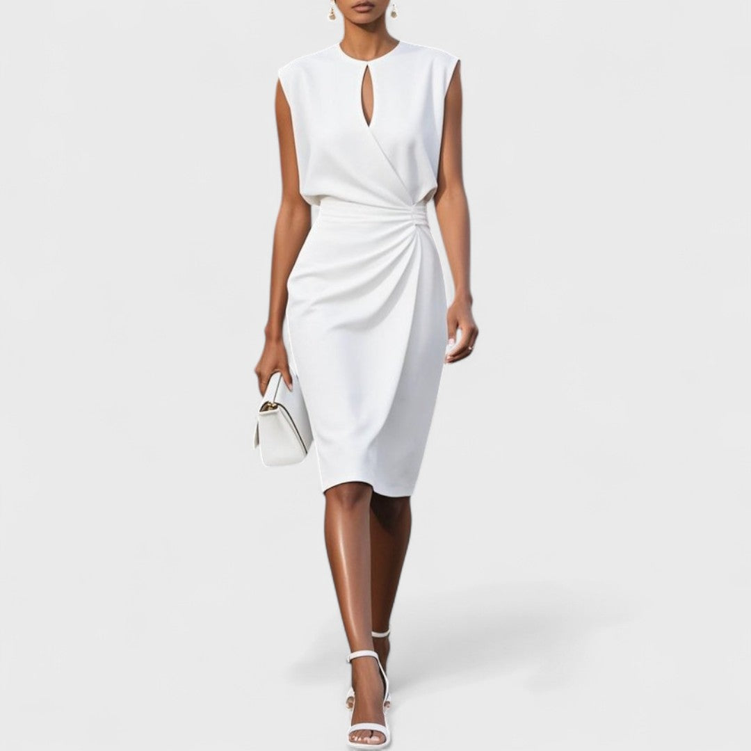 Mechi | Women’s Elegant and Classy Dress – Chic Architectural Midi & Refined Slimming Silhouette White