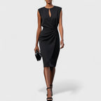 Mechi | Women’s Elegant and Classy Dress – Chic Architectural Midi & Refined Slimming Silhouette Black