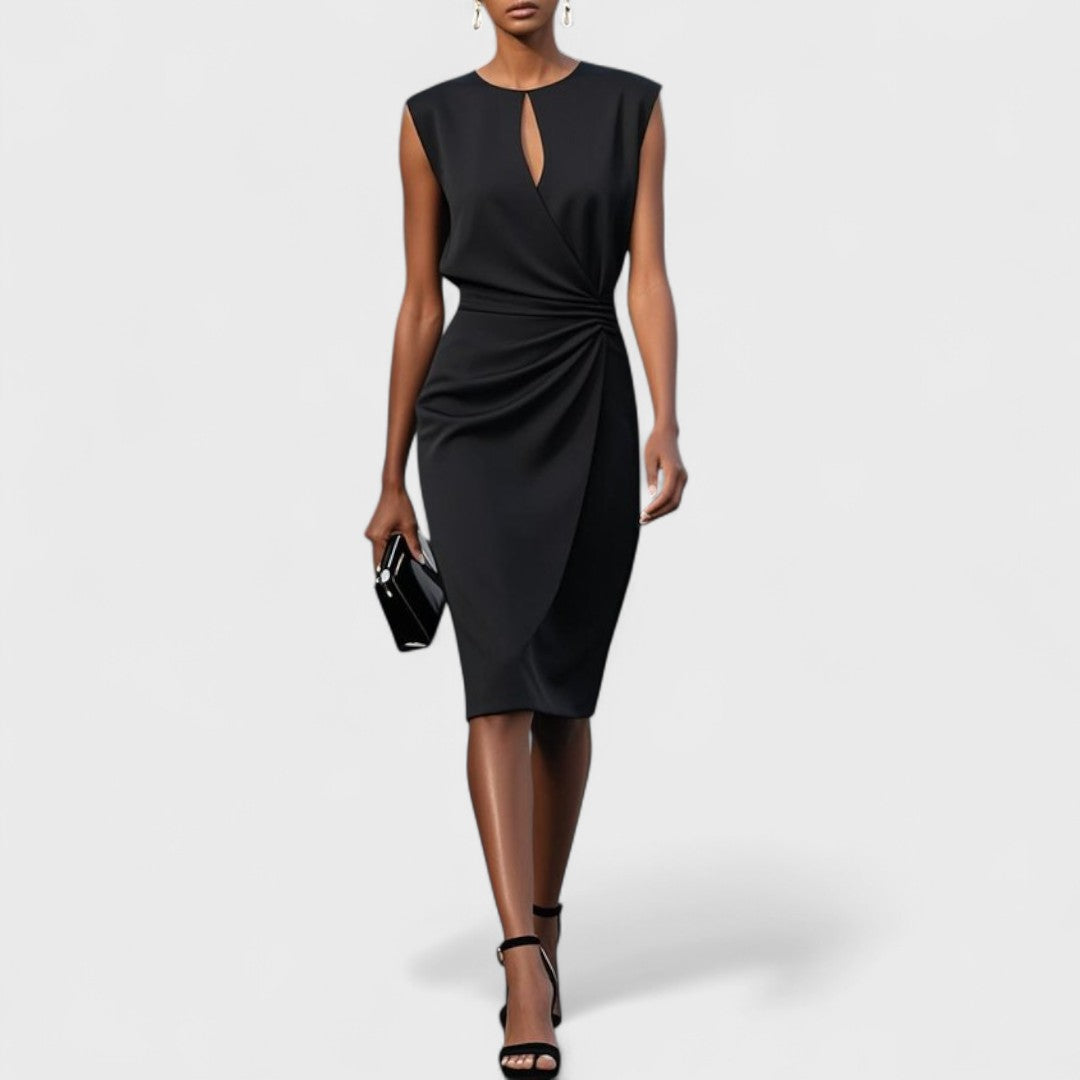 Mechi | Women’s Elegant and Classy Dress – Chic Architectural Midi & Refined Slimming Silhouette Black