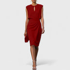 Mechi | Women’s Elegant and Classy Dress – Chic Architectural Midi & Refined Slimming Silhouette Red