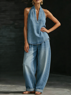 Eleonora | Denim Set with V-Neck, Elegant and Versatile
