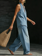 Eleonora | Denim Set with V-Neck, Elegant and Versatile
