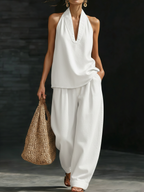 Eleonora | Denim Set with V-Neck, Elegant and Versatile White