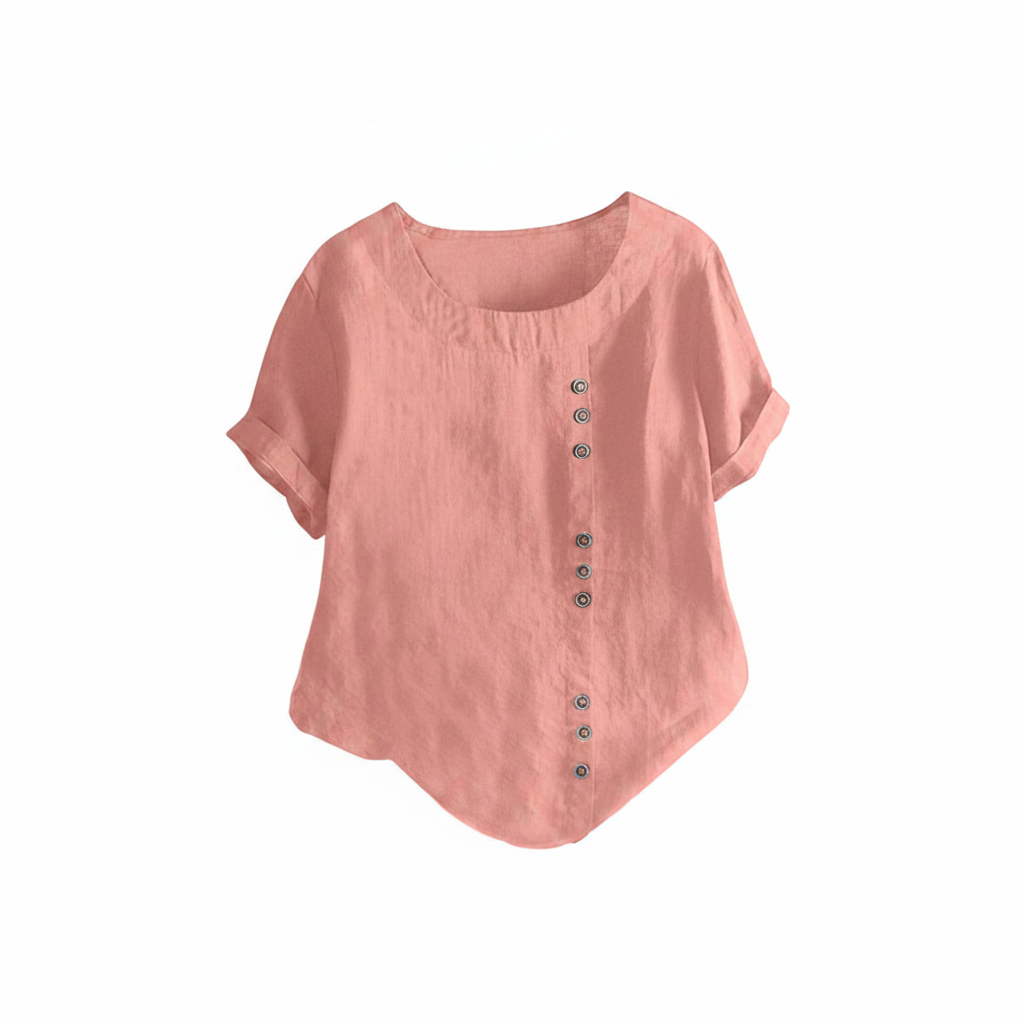 Manda | Women’s Short-Sleeved Blouse – Essential Round Neckline & Architectural Minimalist Cut