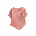 Manda | Women’s Short-Sleeved Blouse – Essential Round Neckline & Architectural Minimalist Cut