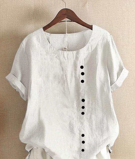 Manda | Women’s Short-Sleeved Blouse – Essential Round Neckline & Architectural Minimalist Cut white