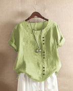 Manda | Women’s Short-Sleeved Blouse – Essential Round Neckline & Architectural Minimalist Cut mint green