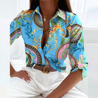 Vara | Women’s Elegant Collar Blouse – Chic Artisan Tailoring & Refined Slimming Silhouette cyanotype