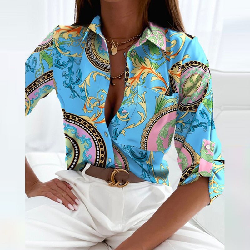 Vara | Women’s Elegant Collar Blouse – Chic Artisan Tailoring & Refined Slimming Silhouette cyanotype