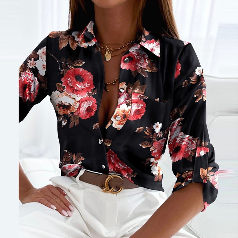 Vara | Women’s Elegant Collar Blouse – Chic Artisan Tailoring & Refined Slimming Silhouette black rose petals