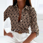 Vara | Women’s Elegant Collar Blouse – Chic Artisan Tailoring & Refined Slimming Silhouette khaki labyrinth
