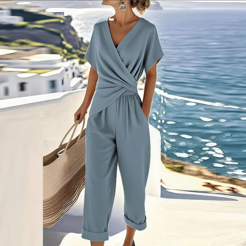 Dôre | Women’s Elegant Two-Piece Set – Harmonious Architectural Coordinates & Refined Silk-Touch Finish Blue