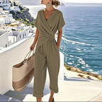 Dôre | Women’s Elegant Two-Piece Set – Harmonious Architectural Coordinates & Refined Silk-Touch Finish Khaki