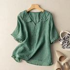 Luna | Women’s Vintage Blouse – Nostalgic Architectural Button Detail & Refined Retro Grace Green