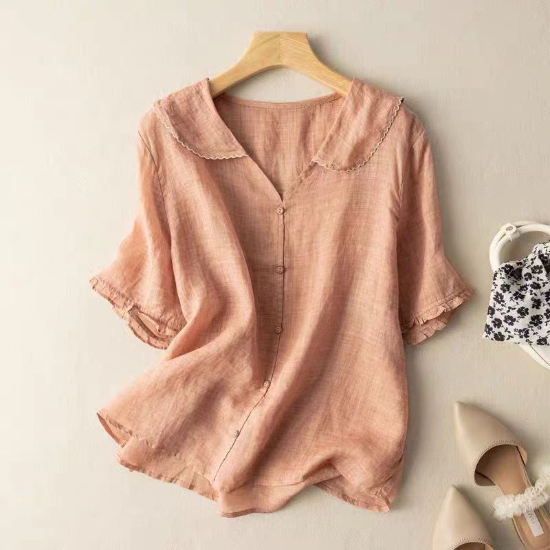Luna | Women’s Vintage Blouse – Nostalgic Architectural Button Detail & Refined Retro Grace Peach