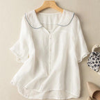 Luna | Women’s Vintage Blouse – Nostalgic Architectural Button Detail & Refined Retro Grace White