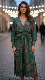 Aura | Women’s Elegant Dress – Sculptural Fluid Silhouette & Refined Architectural Draping Green (Almost sold out)