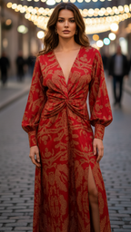 Aura | Women’s Elegant Dress – Sculptural Fluid Silhouette & Refined Architectural Draping Red