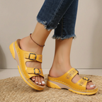 Adōre | Women's Laser-Cut Slide - A Masterpiece of Summer Comfort Yellow