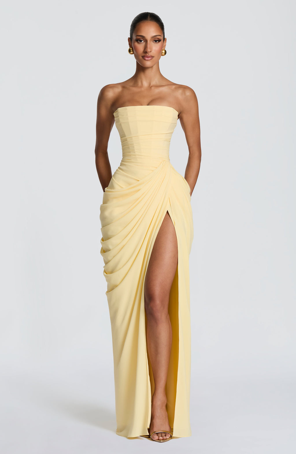 Sanne | Elegant Strapless Maxi Dress with Corset Yellow