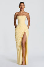 Sanne | Elegant Strapless Maxi Dress with Corset Yellow