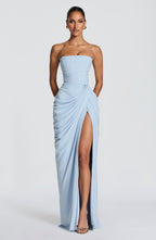 Sanne | Elegant Strapless Maxi Dress with Corset Sky Blue
