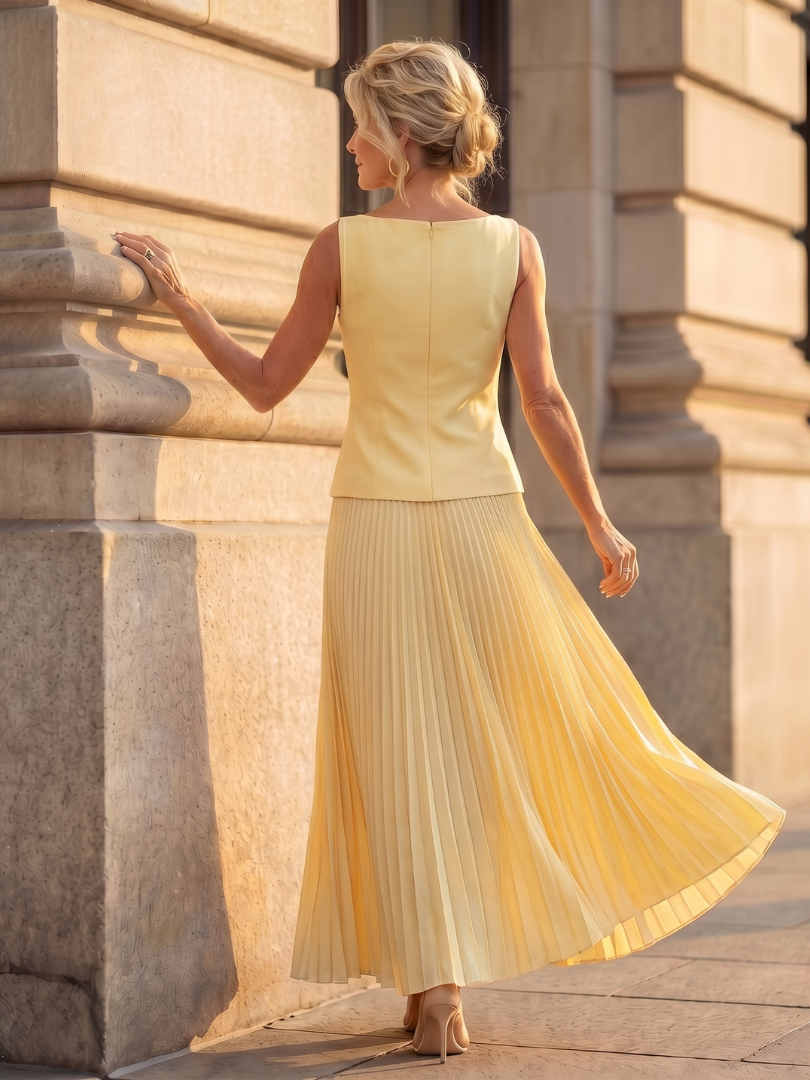 Liana | Elegant Ensemble with Structured Top and Pleated Skirt