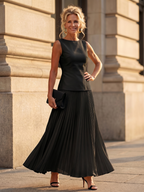 Liana | Elegant Ensemble with Structured Top and Pleated Skirt Black