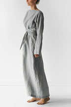Handmade Dress, minimalist, long-sleeved, belt light grey