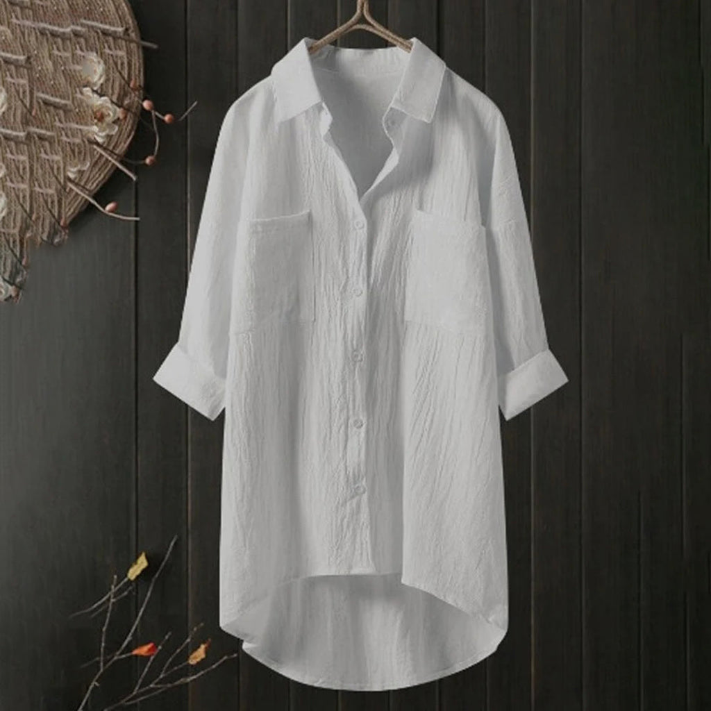 Women's Shirt with button placket, long sleeves, relaxed fit white